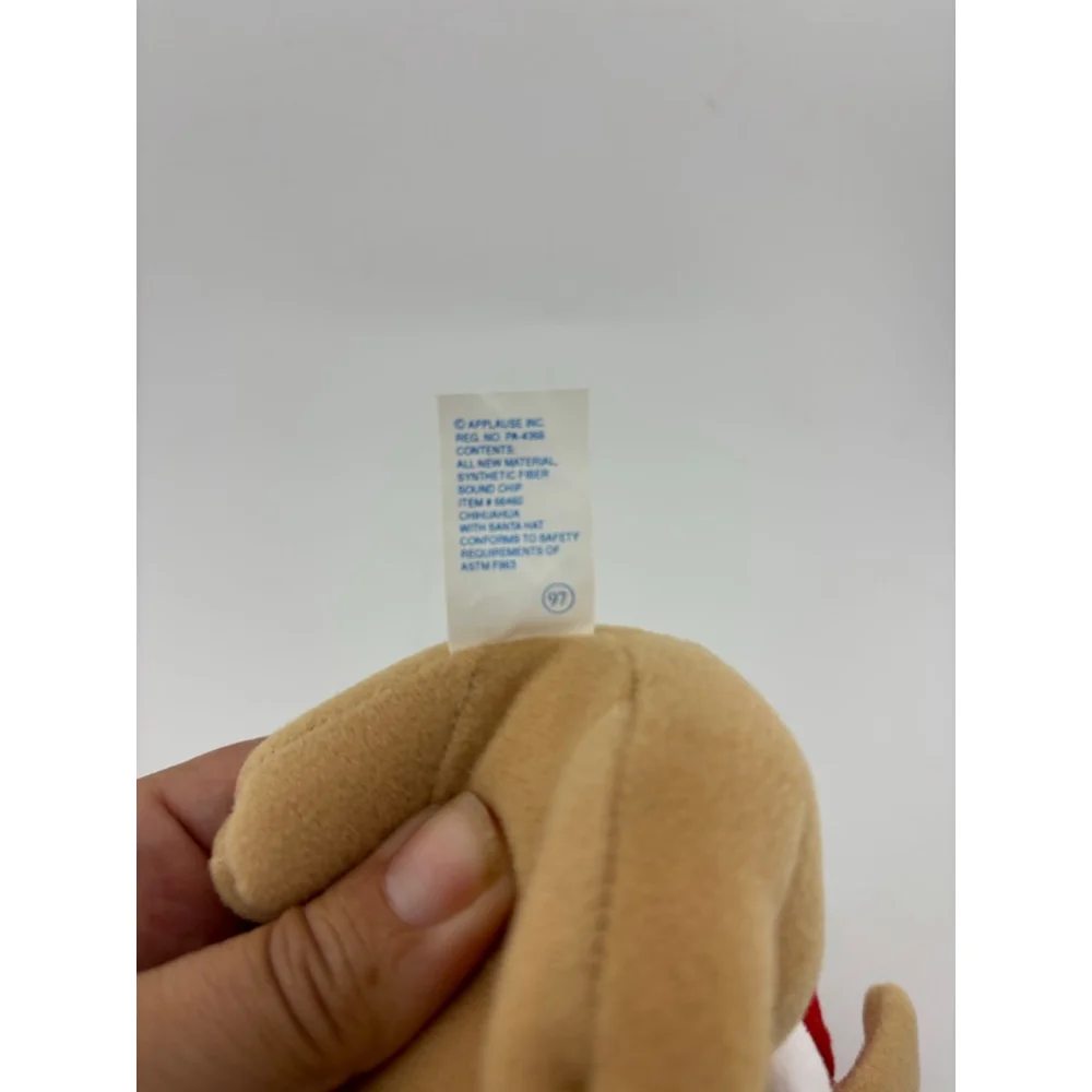 Small Taco Bell Chihuahua Plush Stuffed Animal One Size Beige Red Santa Hat